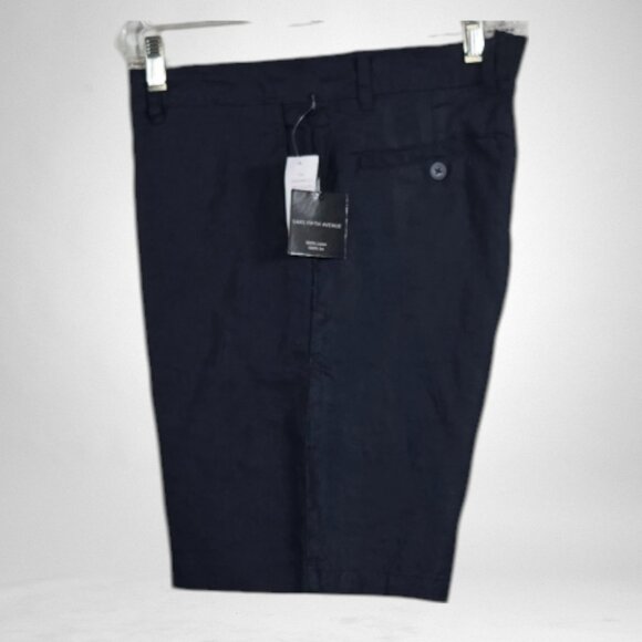 Saks Fifth Avenue  NWT 34 Men's Linen Flat Front Casual Shorts Navy Blue - Picture 2 of 8